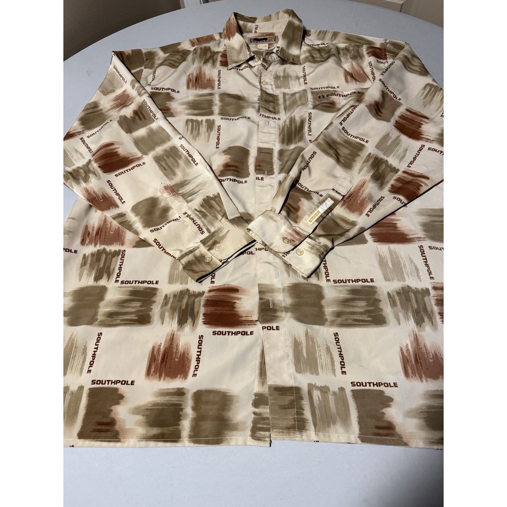 Vintage Southpole XXL Shirt Y2K Streetwear Logo Brushstroke Button Up AOP